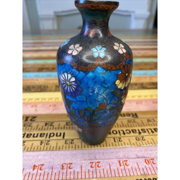 Japanese CLOISONNE Enamel on Bronze Vase & Ginger Jar Period Floral - Picture 5 of 15
